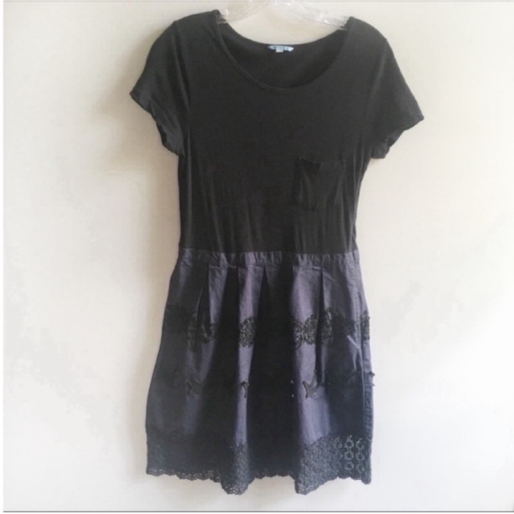 Anthropologie Leifnotes Flyaway dress navy embroidered birds - Picture 2 of 8